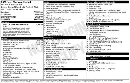 Diamond Black 2026 Jeep Cherokee LAREDO/LIMITED