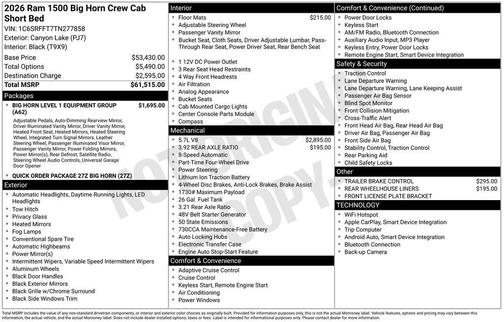 Canyon 2026 RAM 1500 Big Horn/Lone Star
