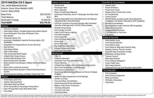 Sonic Silver Metallic 2019 Mazda CX-5 Sport