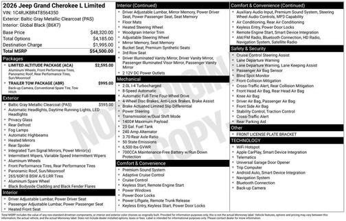 Metallic 2026 Jeep Grand Cherokee L Limited