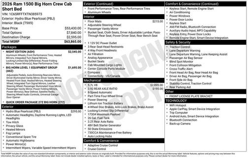 Hydro Blue Pearlcoat 2026 RAM 1500 Big Horn/Lone Star