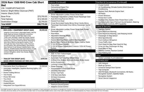 Bright White Clearcoat 2026 RAM 1500 RHO