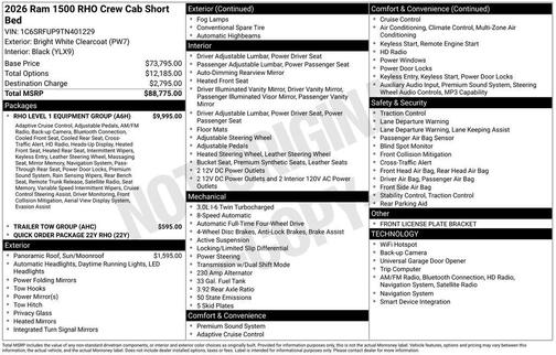 Bright White Clearcoat 2026 RAM 1500 RHO