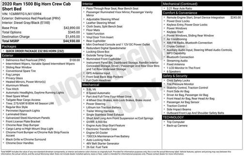 2020 RAM 1500 Big Horn