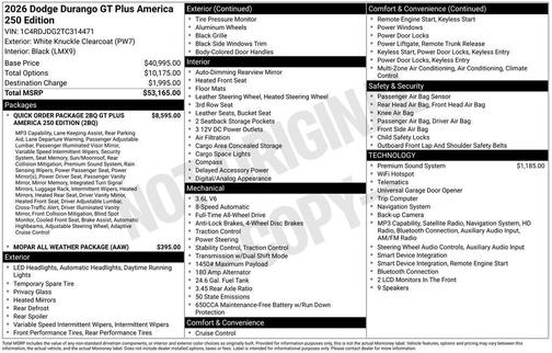 White Knuckle Clearcoat 2026 Dodge Durango GT