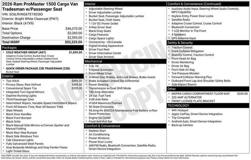 Bright White Clearcoat 2026 RAM ProMaster 1500 Low Roof