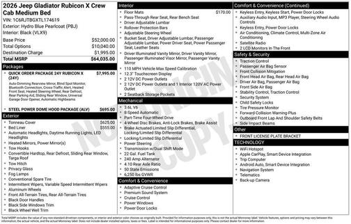 Hydro Blue Pearlcoat 2026 Jeep Gladiator Rubicon