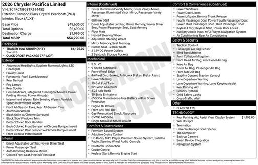 2026 Chrysler Pacifica Limited