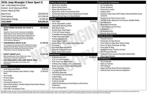 Anvil Clearcoat 2026 Jeep Wrangler Sport