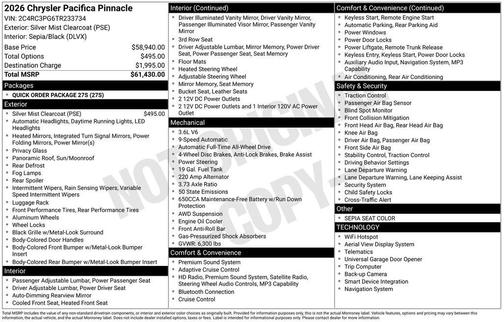 2026 Chrysler Pacifica Pinnacle
