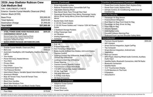 Granite Crystal Clearcoat Metallic 2026 Jeep Gladiator Rubicon