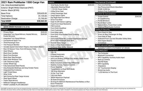 Bright White Clearcoat 2021 RAM ProMaster 1500 Low Roof