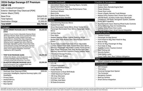 Destroyer Gray Clearcoat 2026 Dodge Durango GT Premium HEMI V8