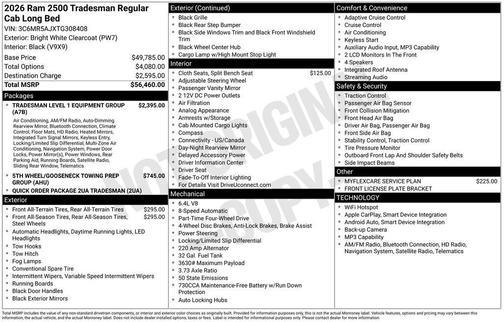 Bright White Clearcoat 2026 RAM 2500 Tradesman