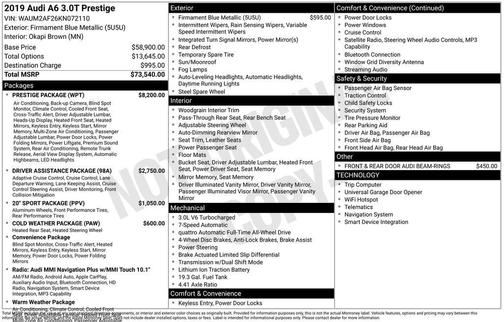 Firmament Blue Metallic 2019 Audi A6 3.0T Prestige