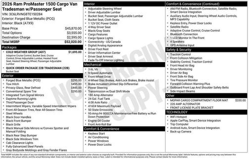2026 RAM ProMaster 1500 Low Roof