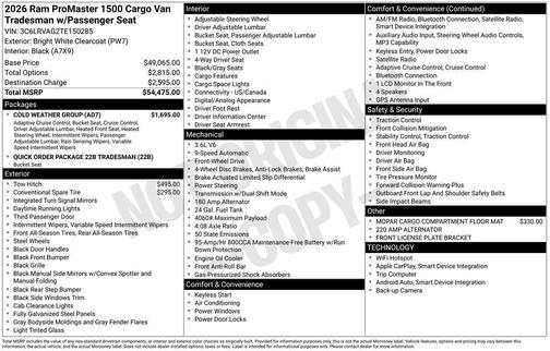 Bright White Clearcoat 2026 RAM ProMaster 1500 Low Roof
