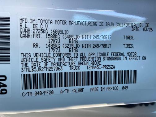 Ice Cap 2026 Toyota Tacoma SR5