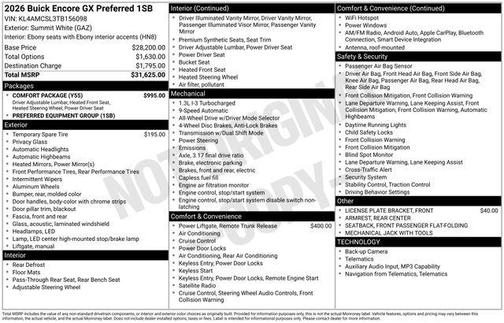 Summit White 2026 Buick Encore GX Preferred