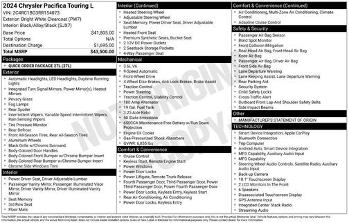 Bright White Clearcoat 2024 Chrysler Pacifica Touring L