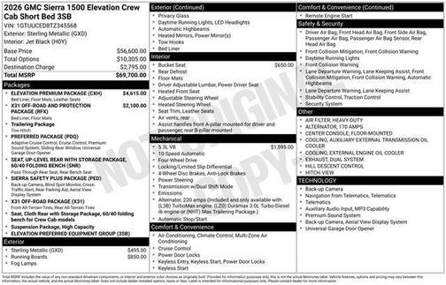 Sterling Metallic 2026 GMC Sierra 1500 Elevation