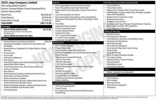 Diamond Black Crystal Pearlcoat 2025 Jeep Compass Limited