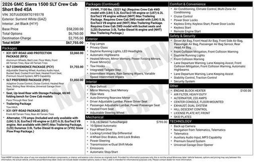 Summit White 2026 GMC Sierra 1500 SLT