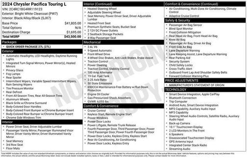 Bright White Clearcoat 2024 Chrysler Pacifica Touring L