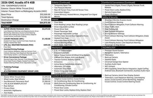 Glacier White Tricoat 2026 GMC Acadia AT4 AWD