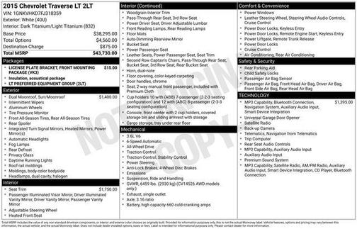 White 2015 Chevrolet Traverse 2LT