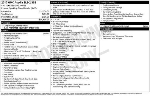 Sparkling Silver Metallic 2017 GMC Acadia SLE-2