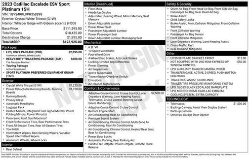 Crystal White Tricoat 2023 Cadillac Escalade ESV Sport Platinum