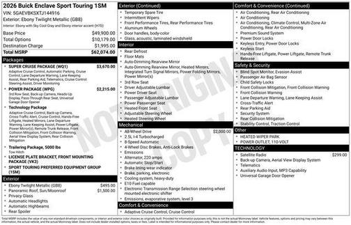 ebony twilight metallic 2026 Buick Enclave Sport Touring
