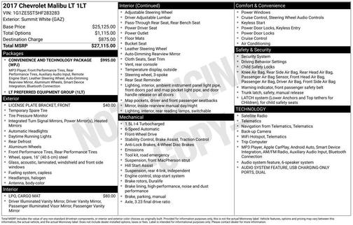Summit White 2017 Chevrolet Malibu 1LT