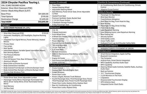 Silver Mist Clearcoat 2024 Chrysler Pacifica Touring L
