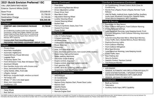 Summit White 2021 Buick Envision Preferred