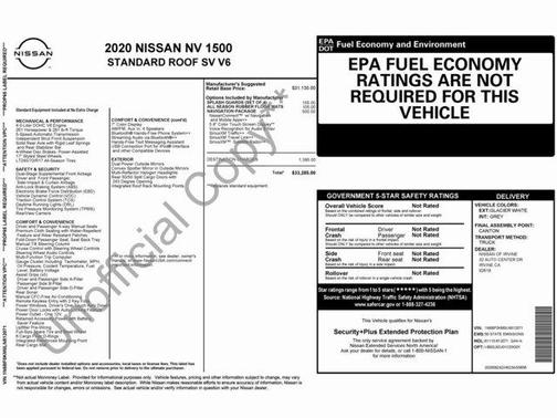 2020 Nissan NV Cargo NV1500 SV V6