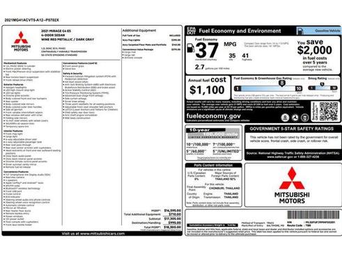 Infrared Metallic 2021 Mitsubishi Mirage G4 ES