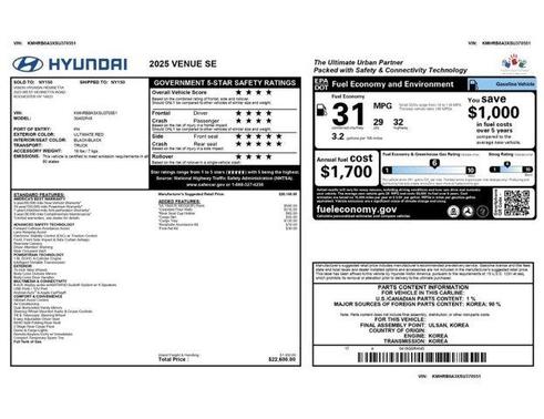Red 2025 Hyundai VENUE SE