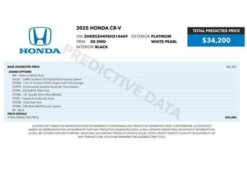 White 2025 Honda CR-V EX