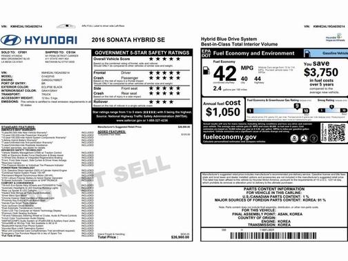 2016 Hyundai SONATA Hybrid SE