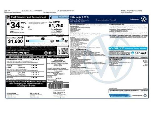 Platinum Gray Metallic 2024 Volkswagen Jetta 1.5T S