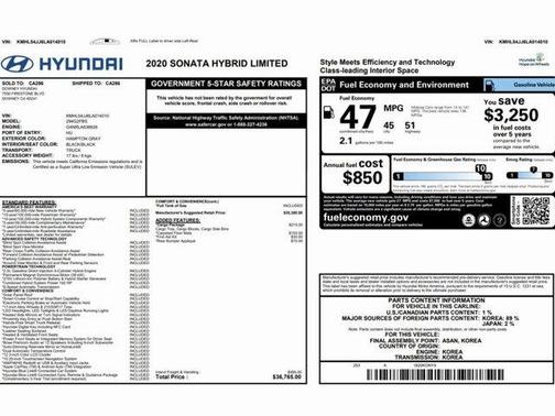 2020 Hyundai SONATA Hybrid Limited