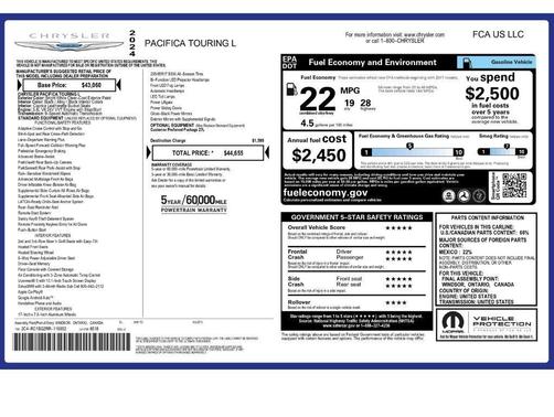 Bright White Clearcoat 2024 Chrysler Pacifica Touring-L