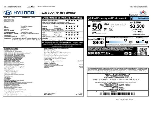 Scarlet Red Pearl 2023 Hyundai ELANTRA HEV Limited