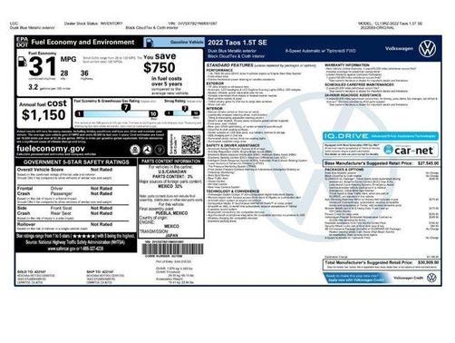 Blue Dusk 2022 Volkswagen Taos 1.5T SE