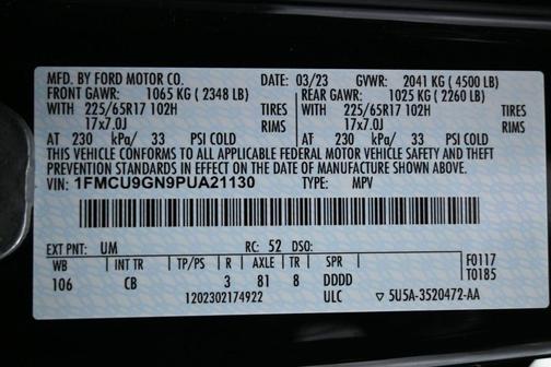 Black Metallic 2023 Ford Escape Active