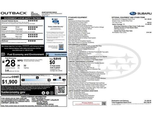 Crystal White Pearl 2025 Subaru Outback Premium
