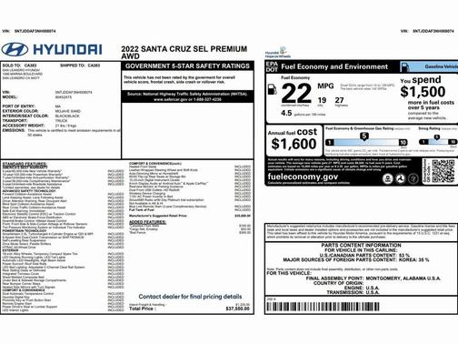 2022 Hyundai SANTA CRUZ 2.5T SEL Premium