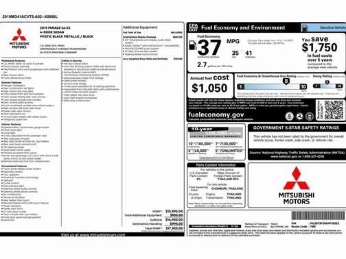 2019 Mitsubishi Mirage G4 ES